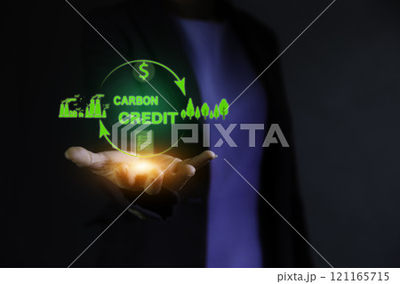 Carbon credit market and net zero concept.Trading to offset greenhouse gas emissions into the environment. Can be traded on the carbon market. Carbon credit market and net zero concept.Trading to offset greenhouse gas emissions into the environment. Can be traded on the carbon market. 121165715