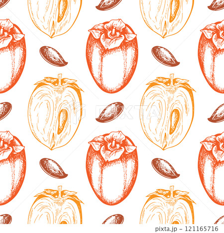 Vintage seamless pattern with sweet persimmon fruits Vintage seamless pattern with sweet persimmon fruits 121165716