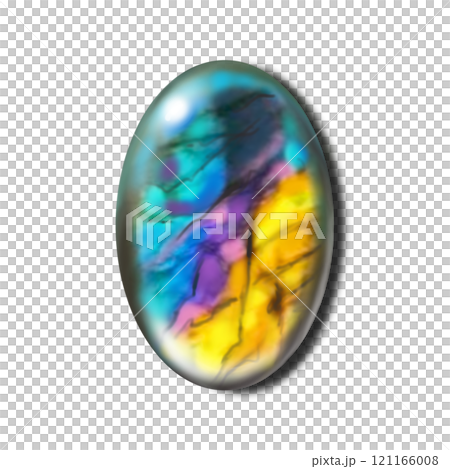 虹色に光るラブラドライトのイラスト、オーバルカボションのラブラドライトのイラスト 121166008