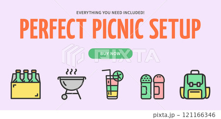 Perfect Picnic Setup Service Concept Horizontal Placard Poster Banner Card Template. Vector Perfect Picnic Setup Service Concept Horizontal Placard Poster Banner Card Template. Vector 121166346