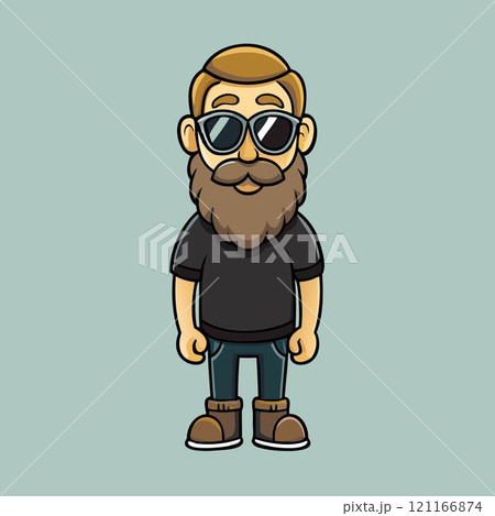 Bearded hipster man. Cartoon character with bearded and mustache. Urban modern people sticker 121166874