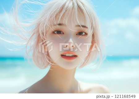 南国の海で楽しそうな若い女の子 南国の海で楽しそうな若い女の子 121168549