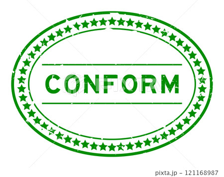 Grunge green conform word oval rubber seal stamp on white background 121168987