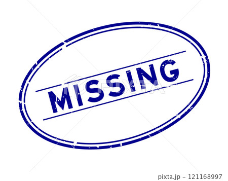 Grunge blue missing word oval rubber seal stamp on white background 121168997