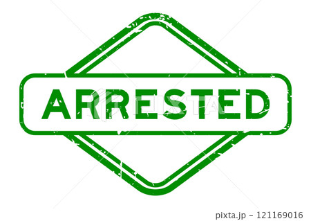 Grunge green arrested word rubber seal stamp on white background 121169016