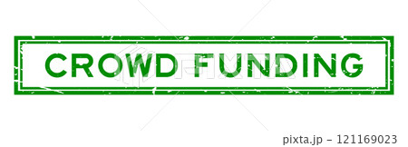Grunge green crowd funding word square rubber seal stamp on white background 121169023
