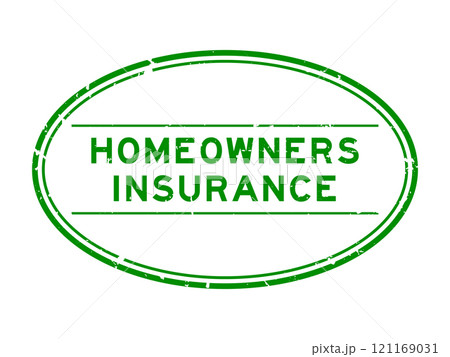 Grunge green homeowners insurance word oval rubber seal stamp on white background 121169031