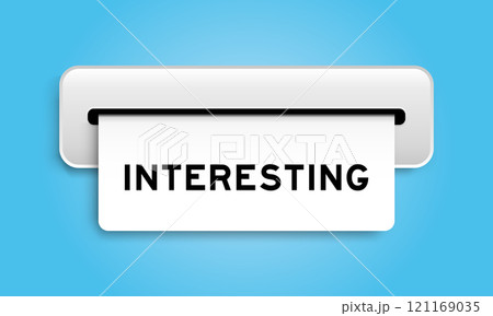 White coupon banner with word interesting from machine on blue color background 121169035