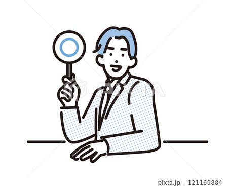 シンプル イラスト まるの札をあげるビジネスマン シンプル イラスト まるの札をあげるビジネスマン 121169884