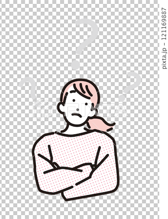 シンプル イラスト 考え事をする若い女性 シンプル イラスト 考え事をする若い女性 121169887
