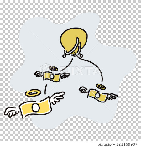 Simple illustration of money spilling out of a purse Simple illustration of money spilling out of a purse 121169907