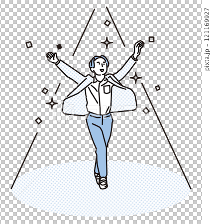 簡單插圖：聚光燈下微笑的上班族的全身 121169927