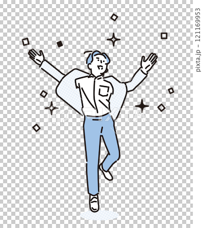 Simple illustration of a smiling businessman scattering confetti 121169953