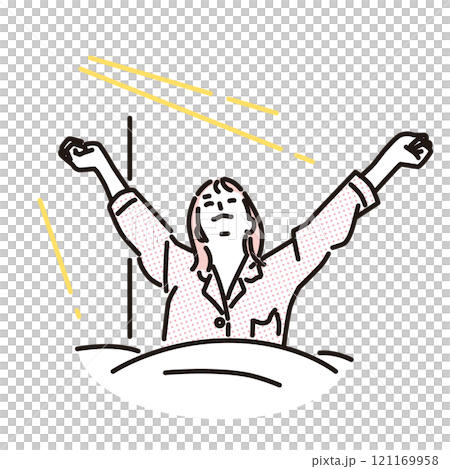 一個女人在早晨的陽光下醒來精神煥發的簡單插圖 121169958