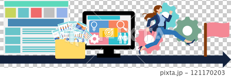 目標達成へのロードマップのイラスト(ビジネスウーマン)	 121170203