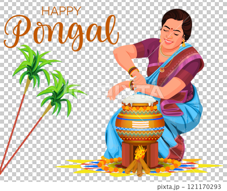 Happy Pongal Harvest Festival of Tamil Nadu woman making Pongal Happy Pongal Harvest Festival of Tamil Nadu woman making Pongal 121170293