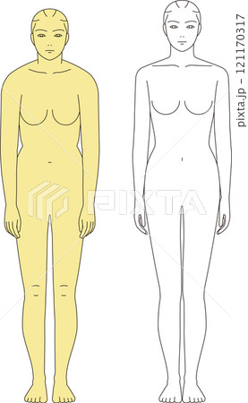 猫背の女性ときれいな立ち姿の女性.　正面の全身のイラスト 121170317