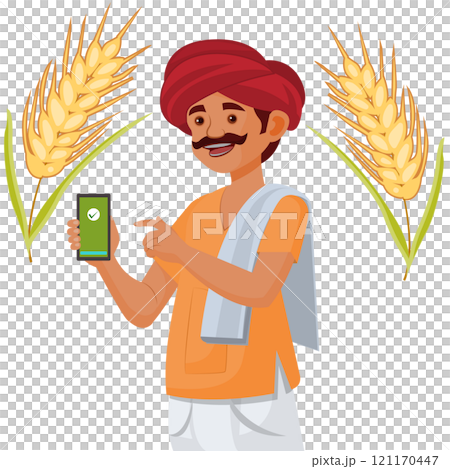 Indian farmer showing smartphone, Technology concept Indian farmer showing smartphone, Technology concept 121170447