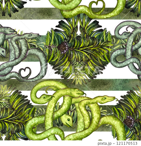 Background with lunar new year 2025 symbol wooden green snake. Seamless pattern with illustration of snakes on a white background. Watercolor template for packaging, wrapper, web page, scrapbooking Background with lunar new year 2025 symbol wooden green snake. Seamless pattern with illustration of snakes on a white background. Watercolor template for packaging, wrapper, web page, scrapbooking 121170513