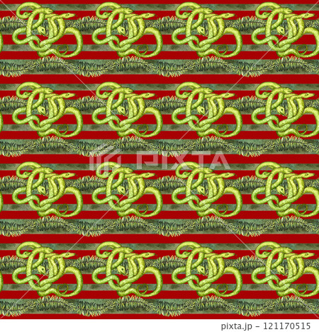 Background with lunar new year 2025 symbol wooden green snake. Seamless pattern with illustration of snakes on a red background. Watercolor template for packaging, wrapper, web page, scrapbooking 121170515