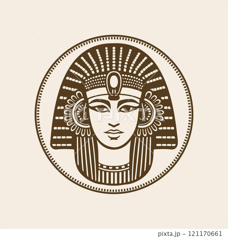 Ancient Egyptian goddess Cleopatra. Ruler of Ancient Egypt. Monochrome illustration. 121170661