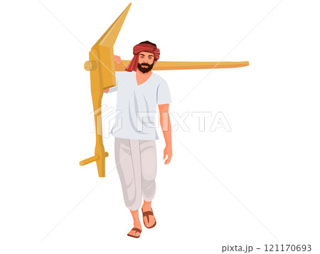 Farmer carrying wood plough, Indian agriculture, happy farmer day Farmer carrying wood plough, Indian agriculture, happy farmer day 121170693