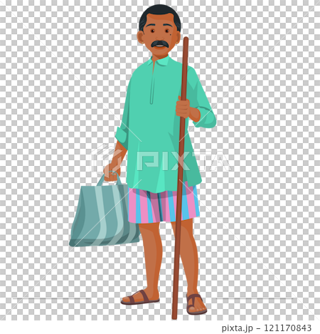 Indian village man with bag on hand, Indian Farmer, Indian agriculture, happy farmer day Indian village man with bag on hand, Indian Farmer, Indian agriculture, happy farmer day 121170843