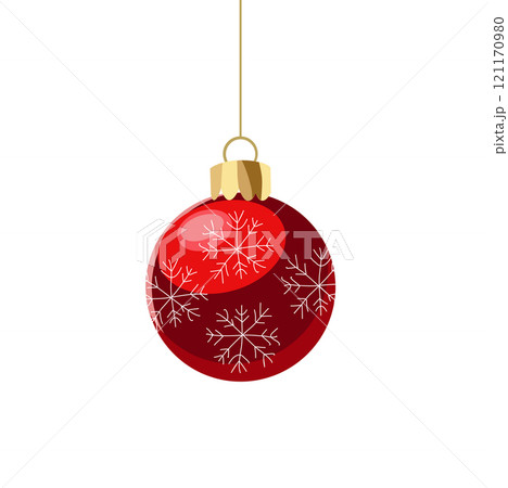Vector Red Christmas ball with snowflake on white background. New year clipart for holiday design Vector Red Christmas ball with snowflake on white background. New year clipart for holiday design 121170980