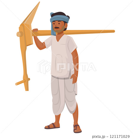 Farmer carrying wood plough, Indian agriculture, happy farmer day 121171029