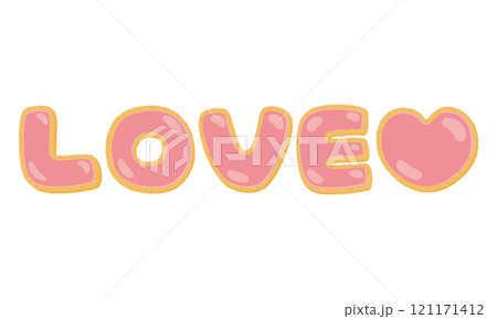LOVEの文字のピンクのアイシングクッキー 121171412