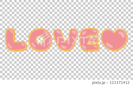 LOVEの文字のピンクのアイシングクッキー 121171412