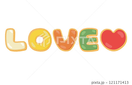 LOVEの文字のカラフルアイシングクッキー 121171413