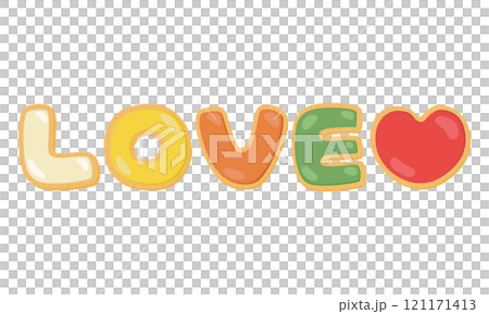 LOVEの文字のカラフルアイシングクッキー 121171413