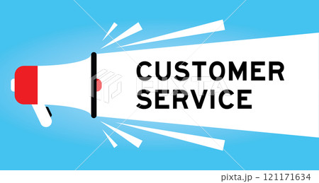 Color megaphone icon with word customer service in white banner on blue background Color megaphone icon with word customer service in white banner on blue background 121171634