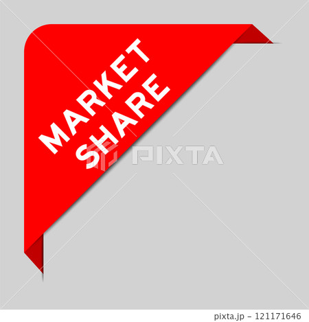 Red color of corner label banner with word market share on gray background 121171646