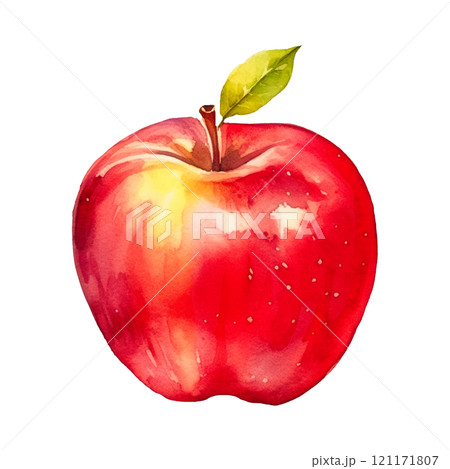 ripe red apple with green leaves isolated 121171807