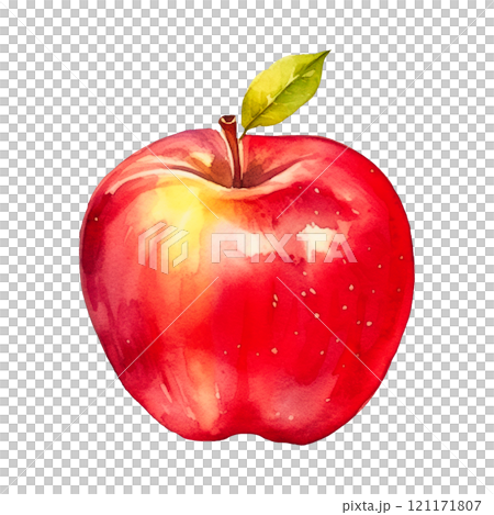 ripe red apple with green leaves isolated 121171807
