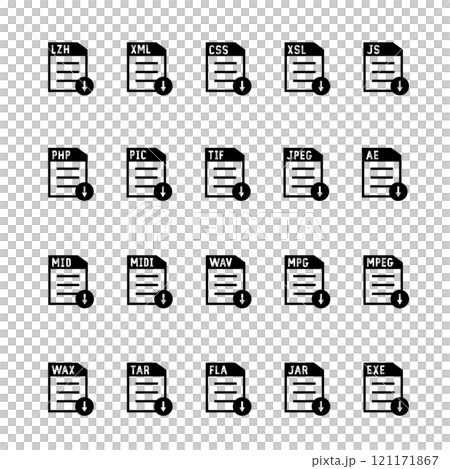 画像ファイル、ドキュメント、ソフトウェアのアイコンのセット 121171867