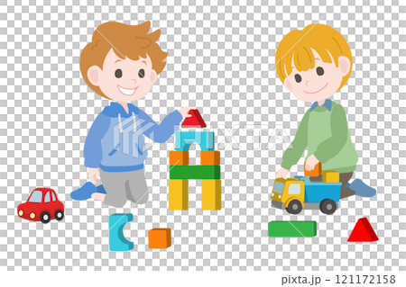 Boy playing with building blocks 121172158