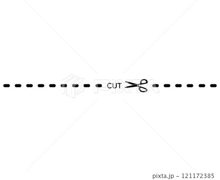 ハサミと切り取り線のイラスト　破線　点線 121172385
