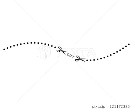 ハサミと切り取り線のイラスト　破線　点線 121172386