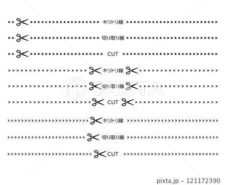 ハサミと切り取り線のイラスト　破線　点線 121172390