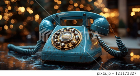 Blue Santa phone set up for Christmas activation event in a festive indoor space 121172827
