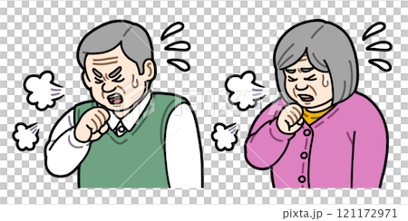 Elderly men and women coughing Elderly men and women coughing 121172971