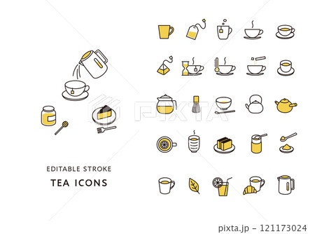 お茶にまつわるアイコンセット（カラー） 121173024