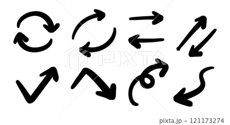 ベクターのペンの手書きの矢印セット 白黒 121173274