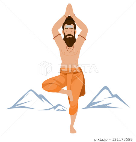 Sadhu doing yoga, Spiritual balance guru. Relaxation, meditation 121173589