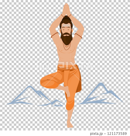 Sadhu doing yoga, Spiritual balance guru. Relaxation, meditation 121173589