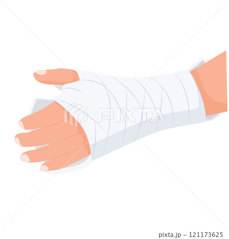 Wrist injuri, Bandaged hand to protect injured part of the body. 121173625