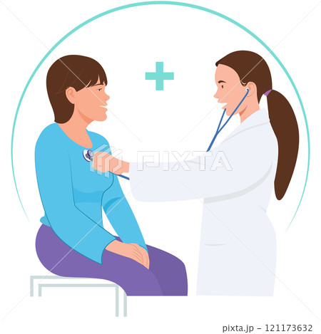 Doctor examining a patient, doctor and patient discussing 121173632